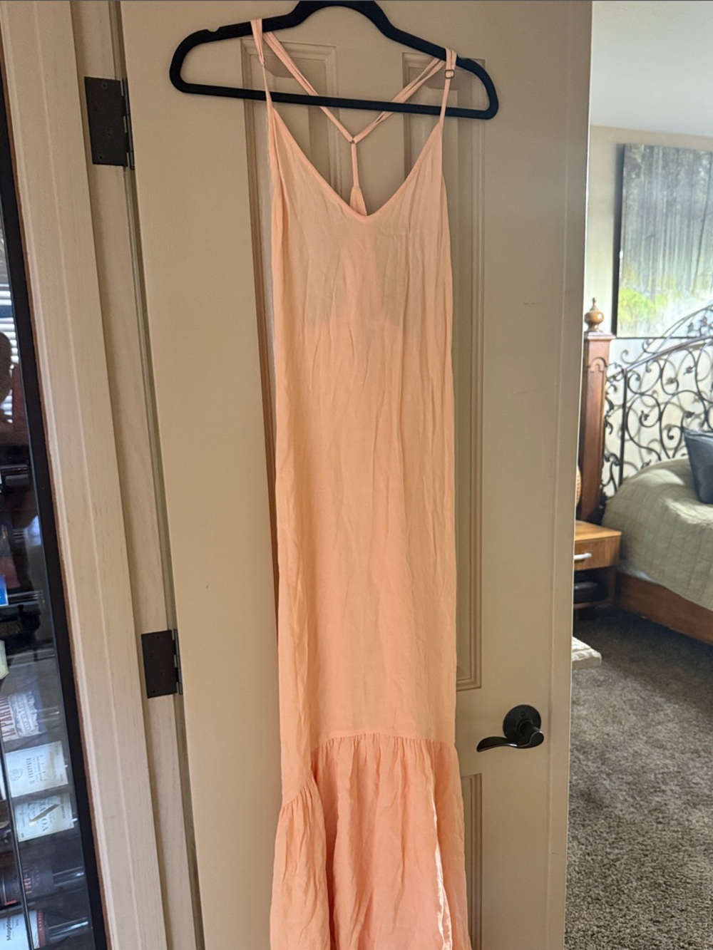 Flynn Skye Peach Strappy Maxi Dress with Ruffle Hem, XS, Never worn
